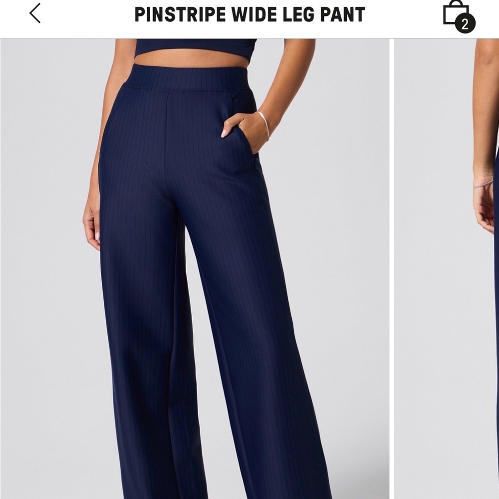 Fabletics Delphi Pinstripe Wide-Leg Pants - Navy L, Tall